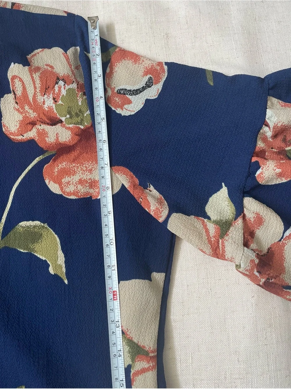 BelongSci Blue Floral Shift Dress Bell Sleeve V-Neck Size XXL